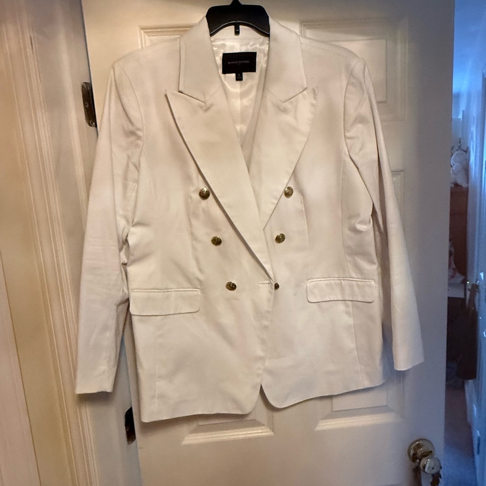 Boston Proper White Blazer with Gold Buttons